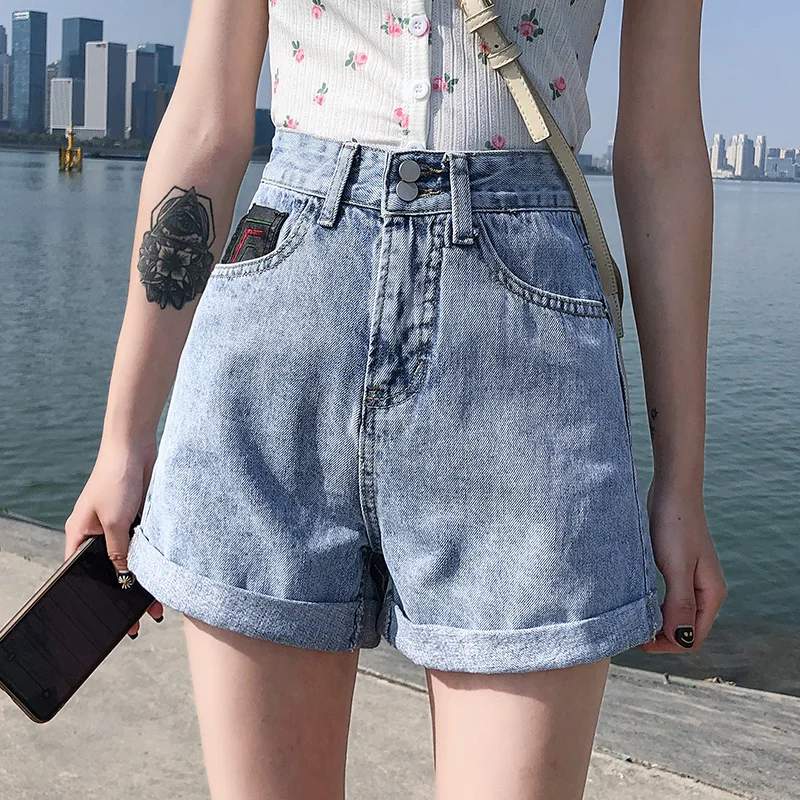 New 2020 Summer Women Casual Denim Shorts Girls Elastic Waist Wide Leg Shorts Plus Size 5XL Ladies Loose Shorts Female Shorts