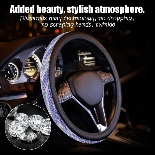 Cubiertas universales para volante de coche, Protector de volante de  cristal de cuero PU con diamantes de imitación para mujer - AliExpress