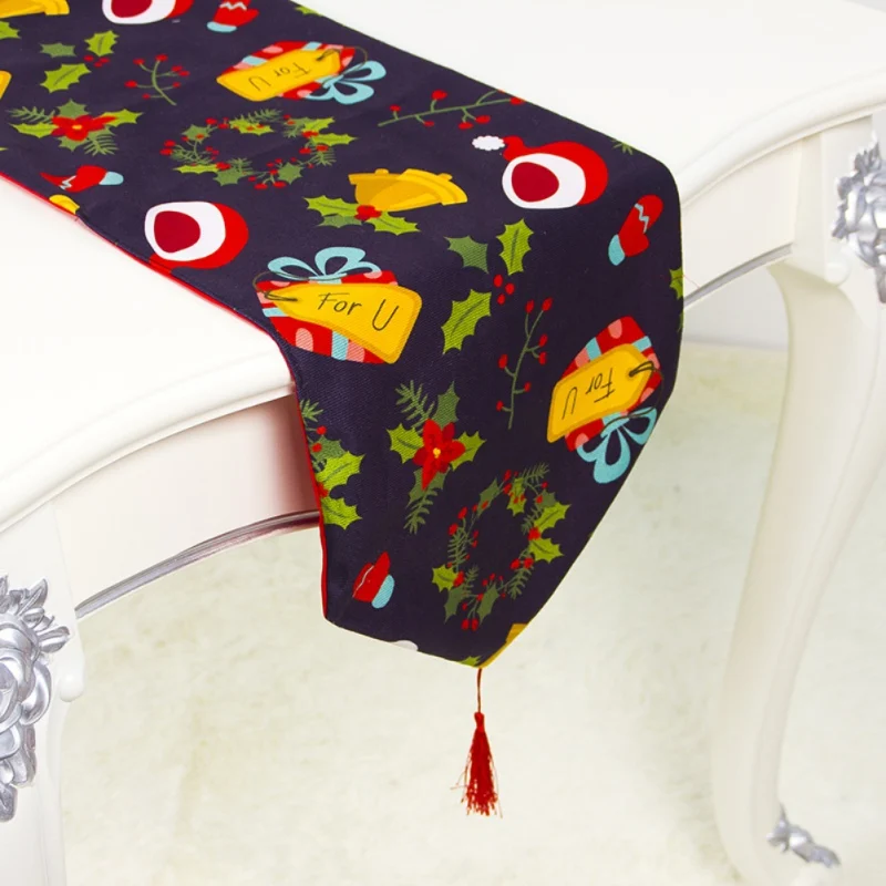 

Christmas Trendy Modern Cartoon Print Cotton Christmas Tablecloth Elegant Decor Party Supplies Christmas Table Runner Covers