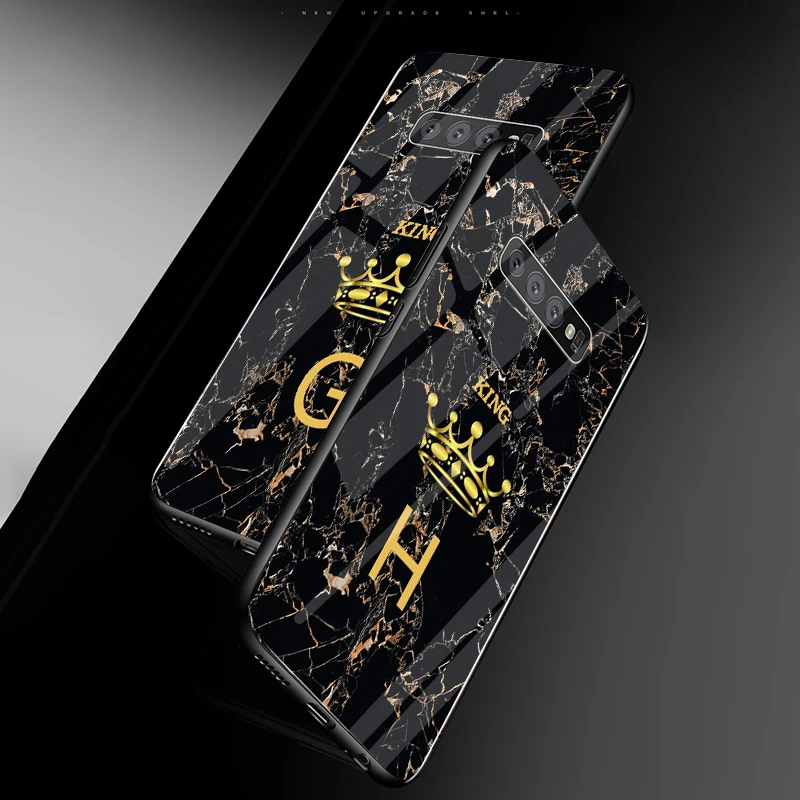Заказное письмо имя стекло телефон для sumsung galaxy Note 9 10 Plus S8 Plus S9 S10E чехол для телефона корона король мода осень доказательство DIY 9H