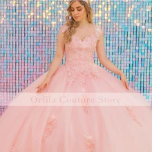 

Misxvanos V Neck Pink Quinceanera Dress 2022 Mexican Princess Sweet 15 16 Dress Graduation Prom Gowns Vestidos de quinceañera