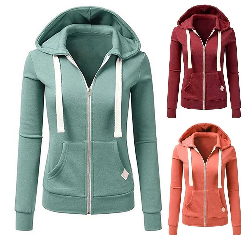 Women Long Sleeve Hooded Patchwork Solid Color Zipper Hoodies Girl Aesthetic Sport Hooded Female Long Sleeve Sweatshirts 2
