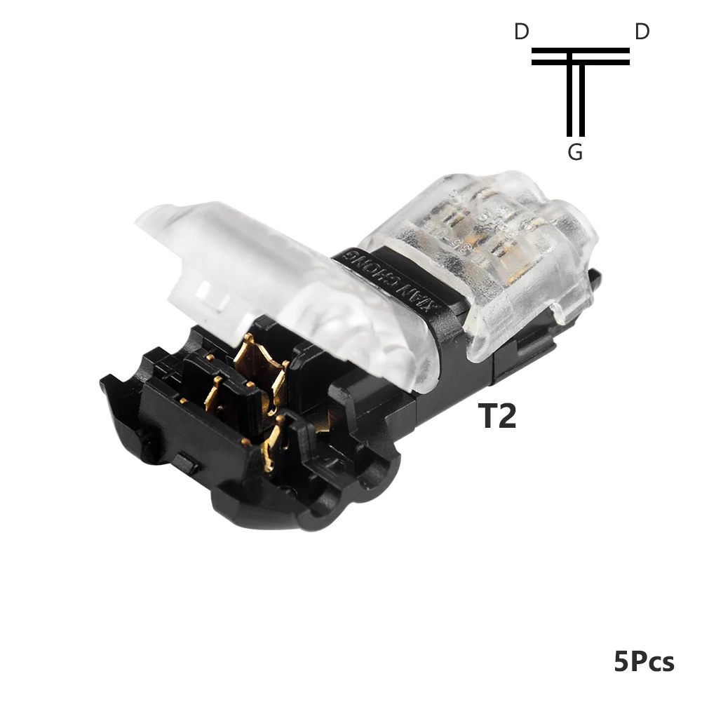 Clear T shape 2Pin 5 шт. быстроразъемный проволочный замок на скотче разъем проводки для 1 Pin 2 Pin 22-18AWG светодиодные полосы провода автомобильные аудио Кабельные Наконечники Обжимные - Цвет: Clear T shape 2Pin