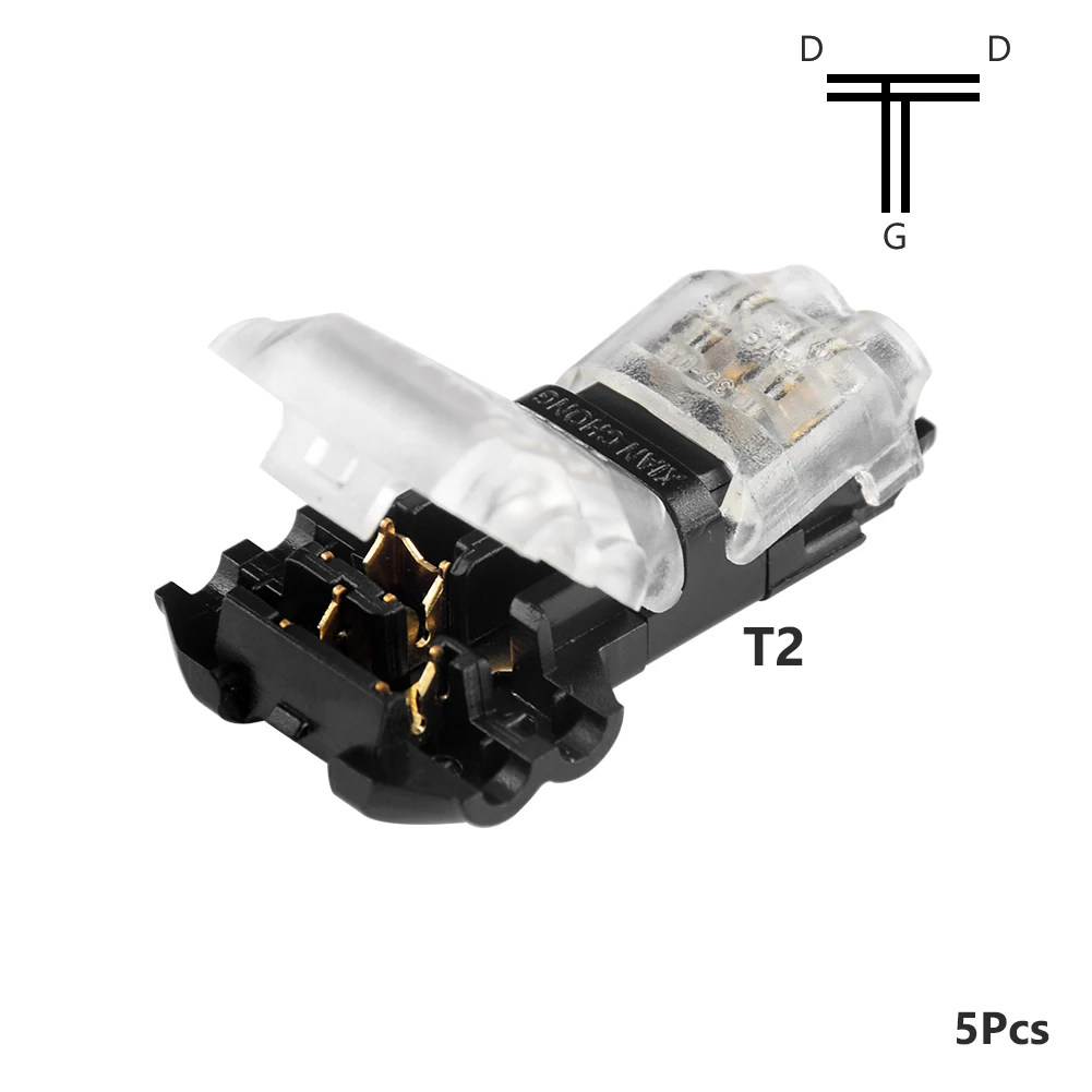 5 шт. быстроразъемный проволочный замок на скотче разъем проводки для 1 Pin 2 Pin 22-18AWG светодиодные полосы провода автомобильные аудио Кабельные Наконечники Обжимные - Цвет: Clear T shape 2Pin