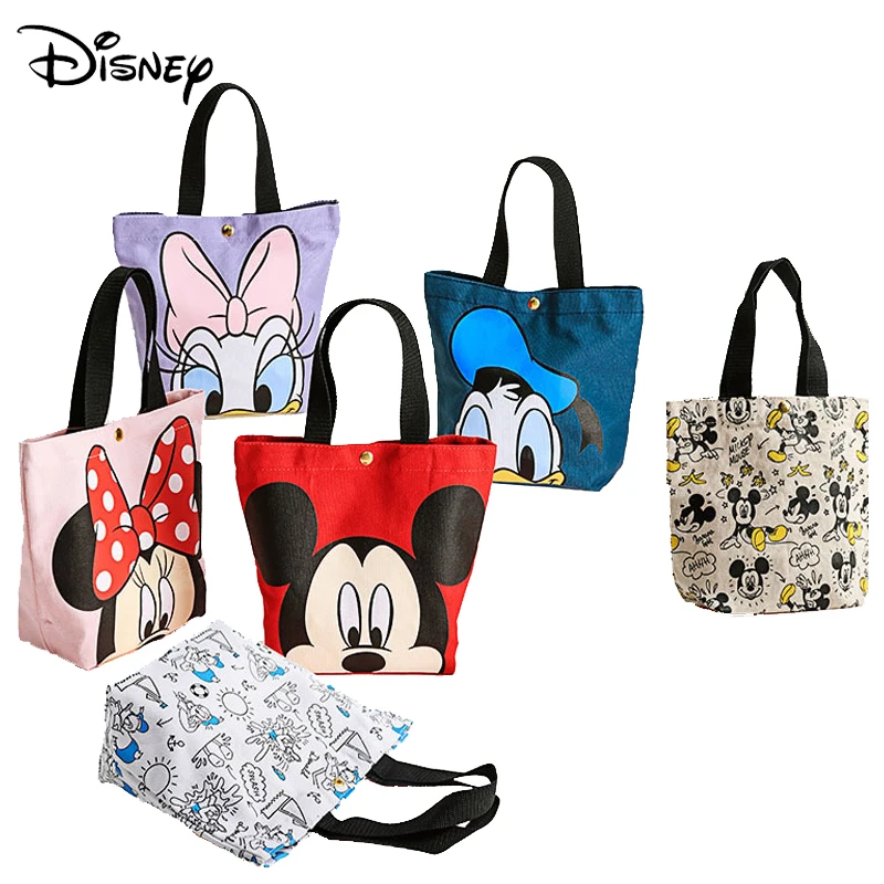 Disney Bag Cute Cartoon Mickey Minnie Kids Handbag Canvas School Lunch Bag Wash Storage Handbag