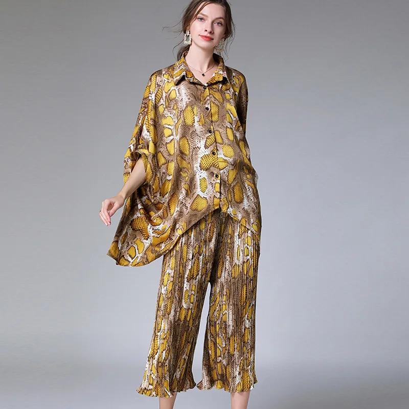 [DEAT] 2020 New Fashion Large Size XL-4XL Suit Women Over Size Loose Irregular Hem Lapel Elastic Wide Leg Pants Geometric AP649