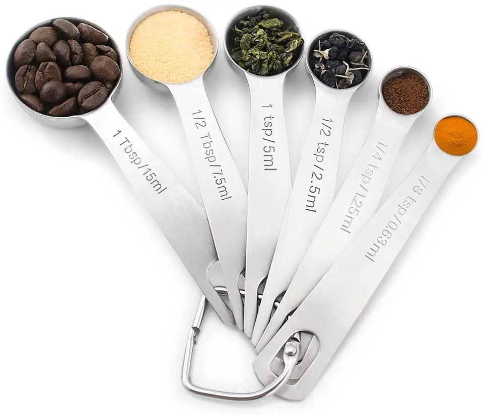 Heavy Duty Stainless Steel Metal Measuring Spoons (Set of 6