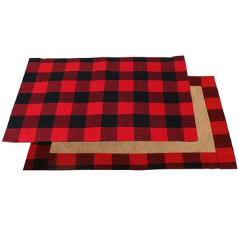 

6Pcs Buffalo Plaid Placemats Red and Black Buffalo Check Placemats, Reversible Cotton Burlap Christmas Placemats for Holiday Chr