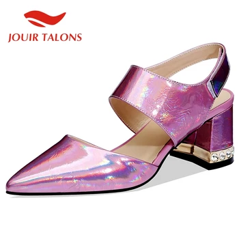 

JOUIR TALONS 2020 Hot Sale Genuine Leather Women Sandals Strange Style Heels Pointed Toe Crystal Summer Casual Woman Sandals