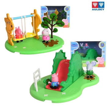 

Originele Echt Peppa Pig doos speelhuis/swing/dia/kleur veranderlijk beer/gelukkig sportwagen/familie set grote bus kinderen toy
