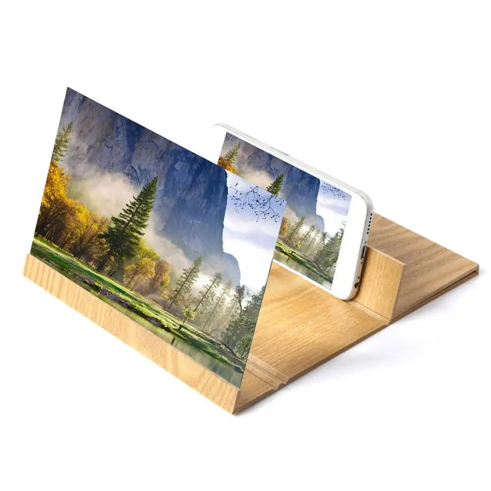 

12 inch Desktop Folding Wood Bracket Mobile Phone Screen Magnifier 3D HD Video Amplifier Smartphone Holder Stand