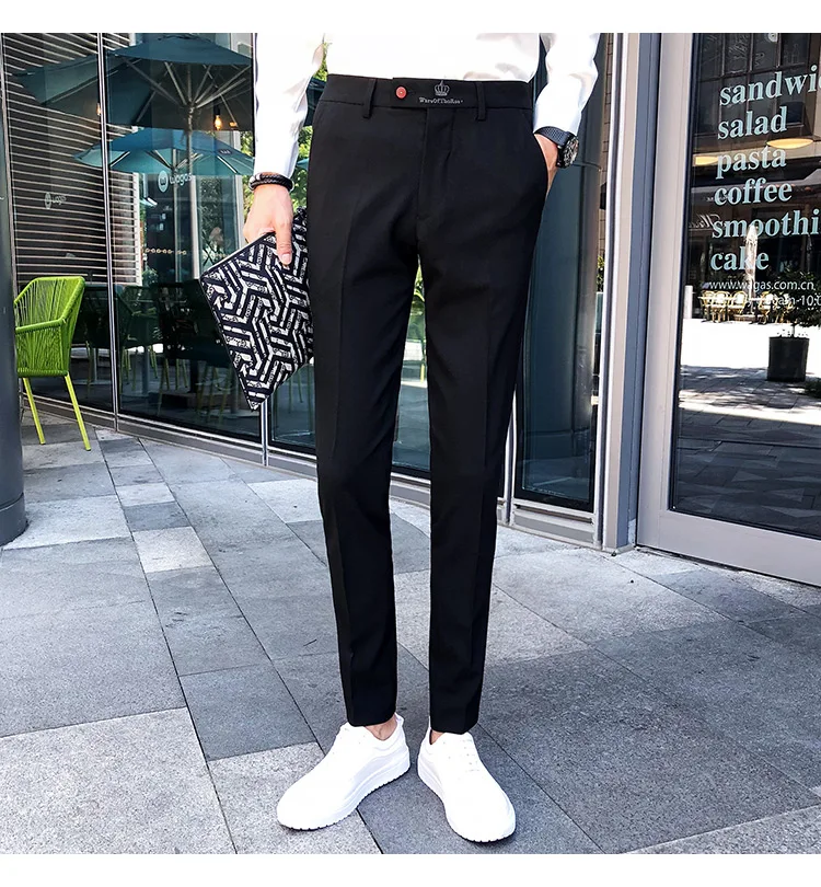 Зимние штаны Куадрос, Hombre джентльмен эластичная вышивка брюки в деловом стиле брюки мужские Slim Fit черный костюм с брюками серого цвета