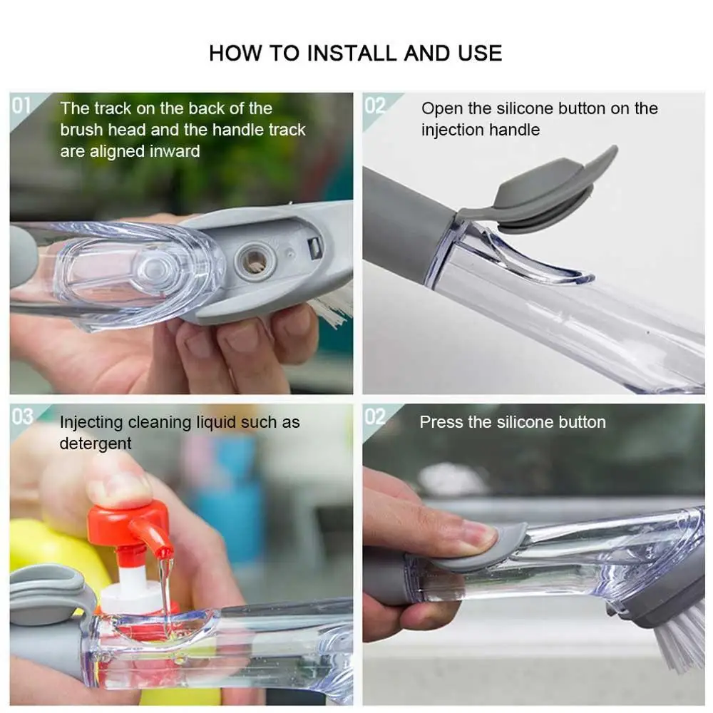 Long Handle Pot Brush Dish Bowl Washing Cleaning Brush Soap Dispenser Kitchen Sink Scrubber Automatic Sponge Dishwasher Brush