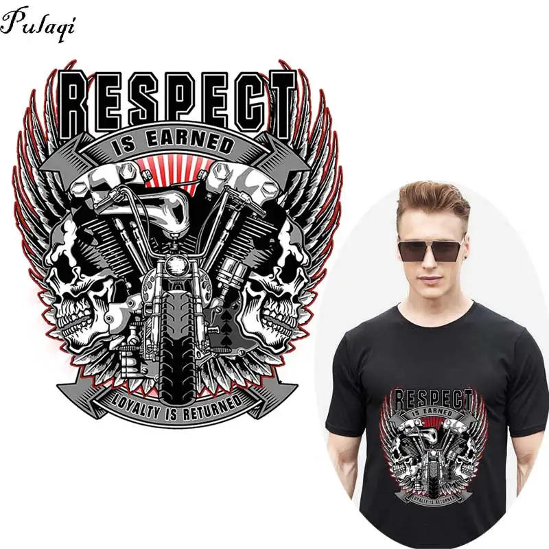 

DIY Motorcycle Biker Patch Eagle Stripes On Clothes Skull Big Patches Punk Style Iron On Transfers Pacthes For Clothing Stickers