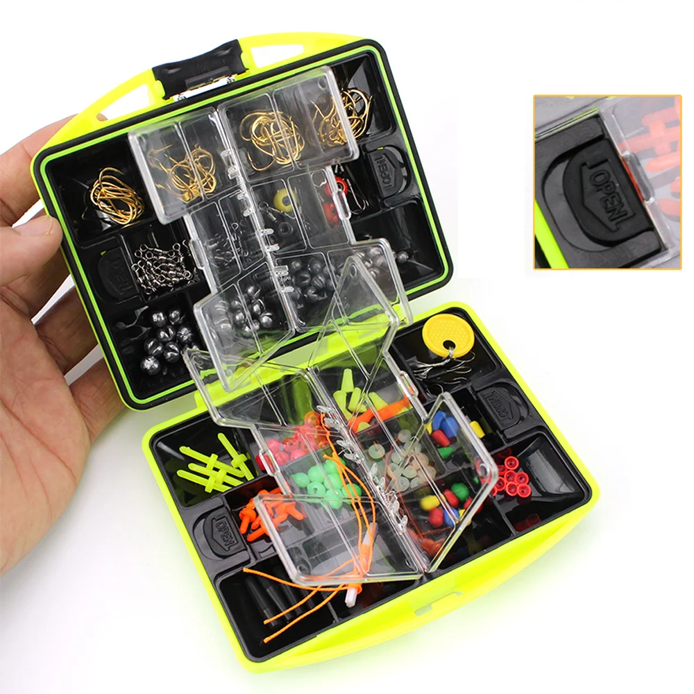 

Fishing Accessories Kit Including Hook Sinker Weights Fishing Swivels Snaps Fishing Line Beads Fishing Set with Tackle Box
