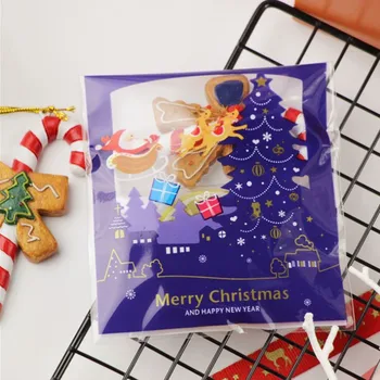 

Christmas tree self-adhesive bag pastry bag blue bottom vintage biscuit bag Christmas 10*10+3cm beautiful color christmas style