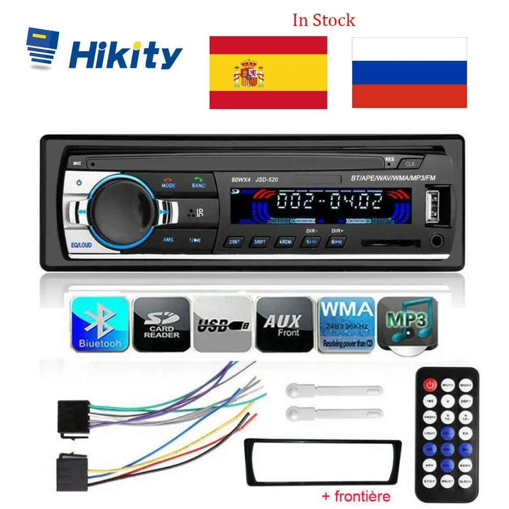 Hikity Автомагнитола 1 Din Bluetooth SD MP3 плеер JSD-520 Стерео FM Aux вход приемник SD USB