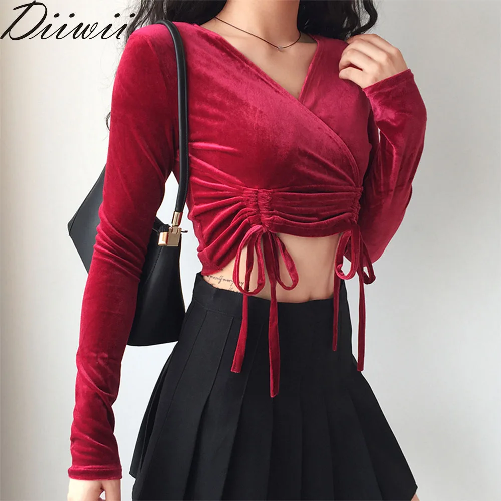 

DiiWii Hot Style Females T-Shirt Velvet V Neck Long Sleeve Cardigan Woman