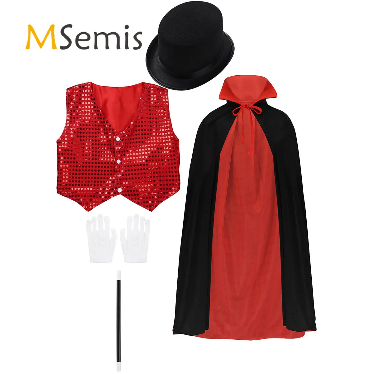 Kids Magician Cosplay Costume Role Play Props Outfit Waistcoat Cape Hat Magic Wand Gloves Set superhero cosplay costume kids cosplay costume