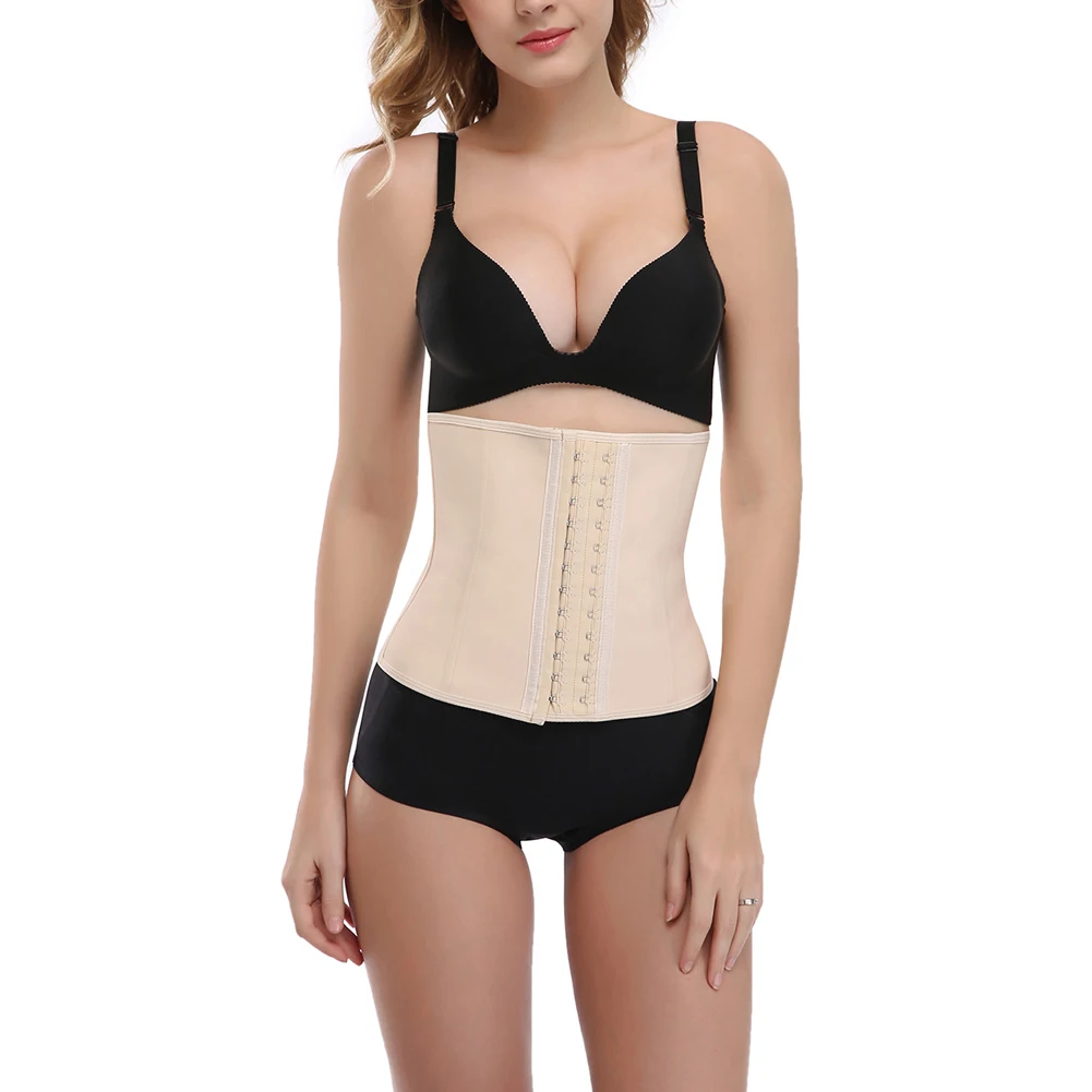 Women Rubber Latex Waist Trainer Corset Body Shaper Slimming Belt Waist Cincher2 layer 9 Steel Bones Shapewear