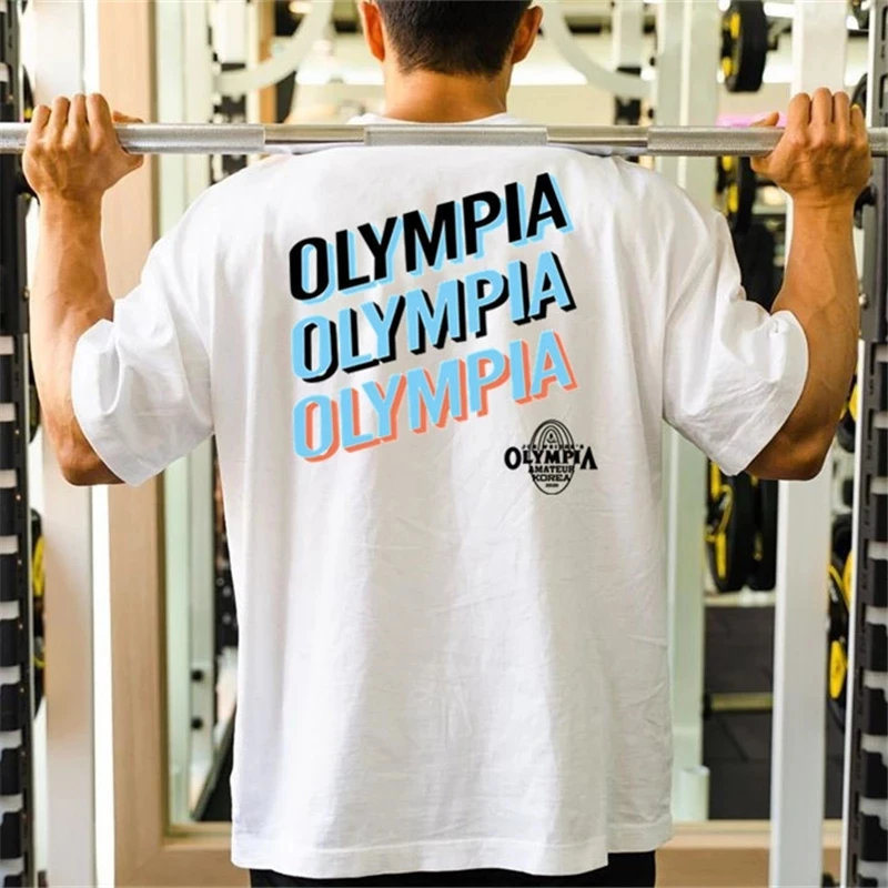 Мужская футболка OLYMPIA для спортзала фитнеса бодибилдинга тонкие рубашки