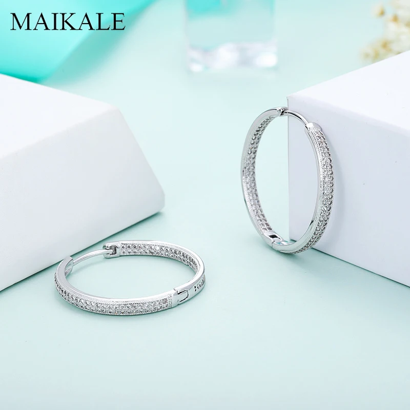 Женские роскошные серьги-кольца MAIKALE, круглые серьги с фианитом, диаметром 32 мм, аксессуары для вечеринки, ювелирные изделия для подарка