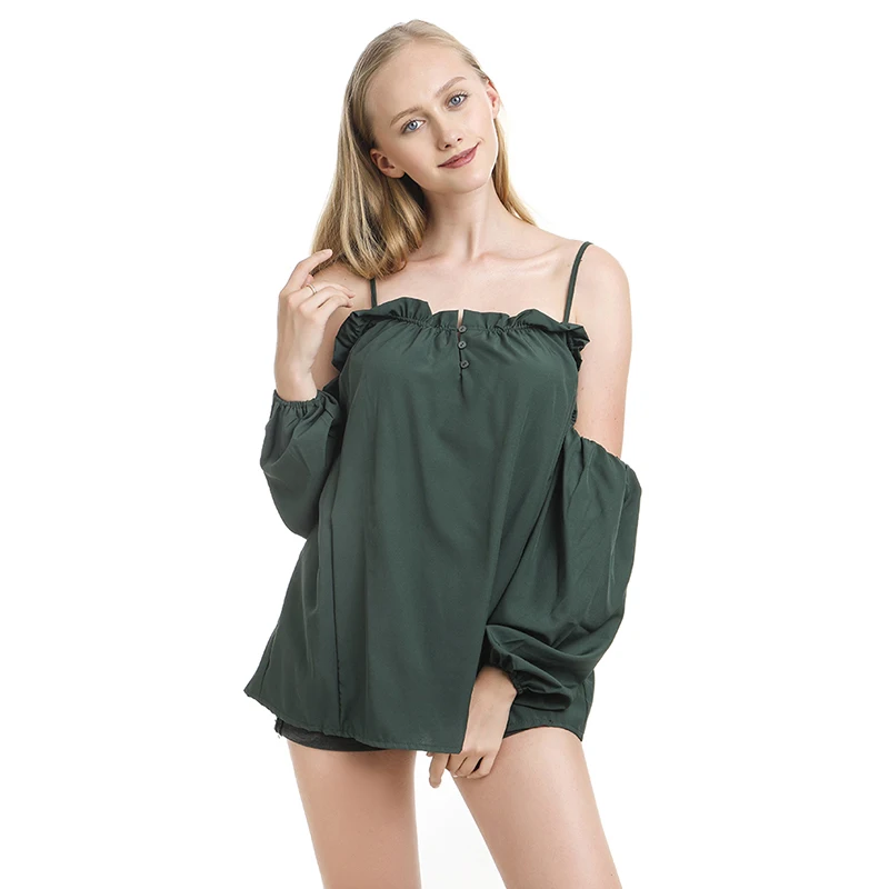 army green Модные летние женские топики с вырезом лодочкой и открытой спиной, топы с рюшами без рукавов с открытыми плечами, одноцветные женские топики - Цвет: army green