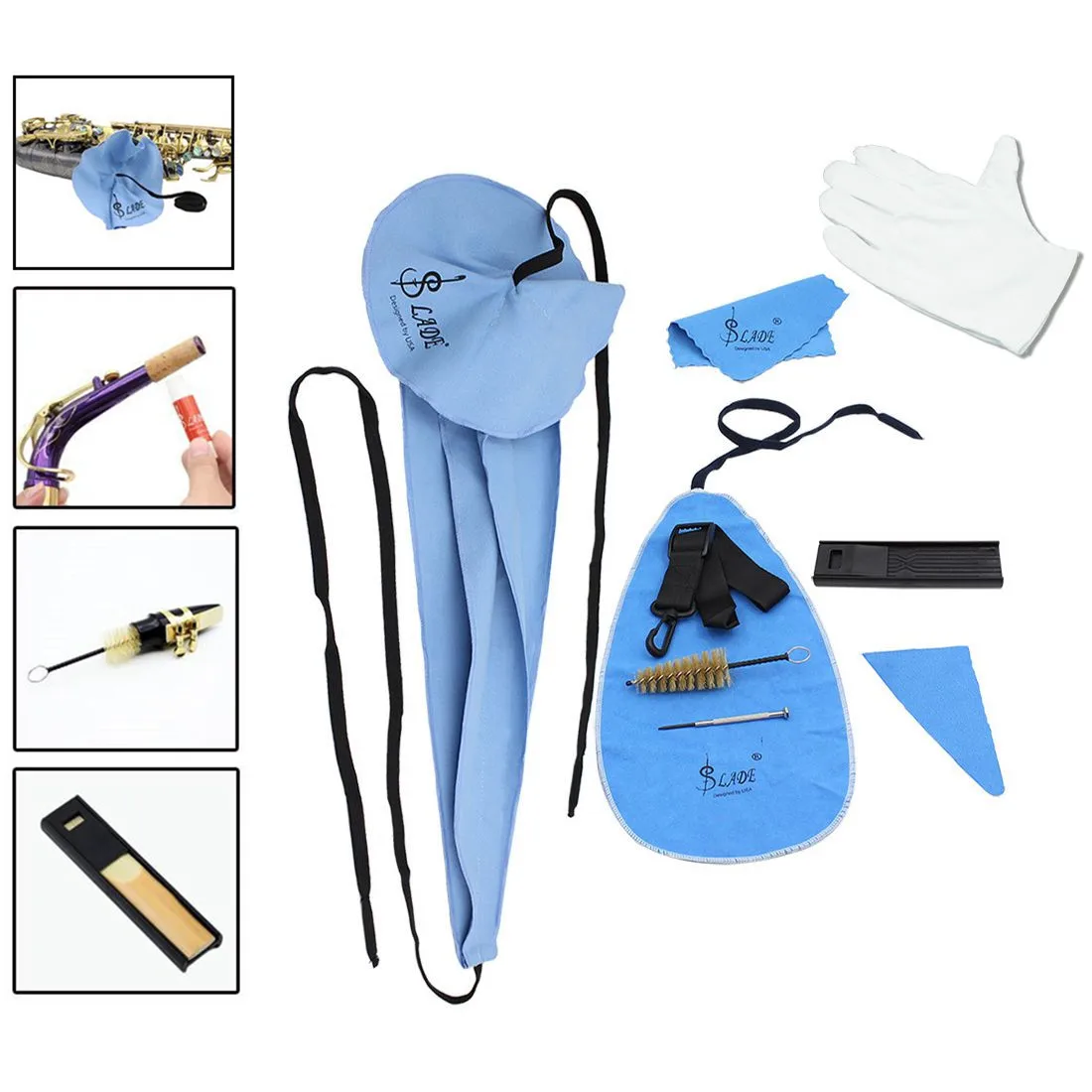 9pcs/set Saxophone Clarinet Flute Cleaning Tools Artificial Faux Suede Inside Tube Cloth Mouthpiece Brush Reed Case Screwdriver | Спорт и