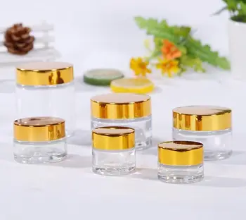

10pcs 50g Clear Glass Cosmetic Face Cream Bottles Lip Balm Sample Container Jar Pot Makeup Store Vials Glass Bottle Jars Decor