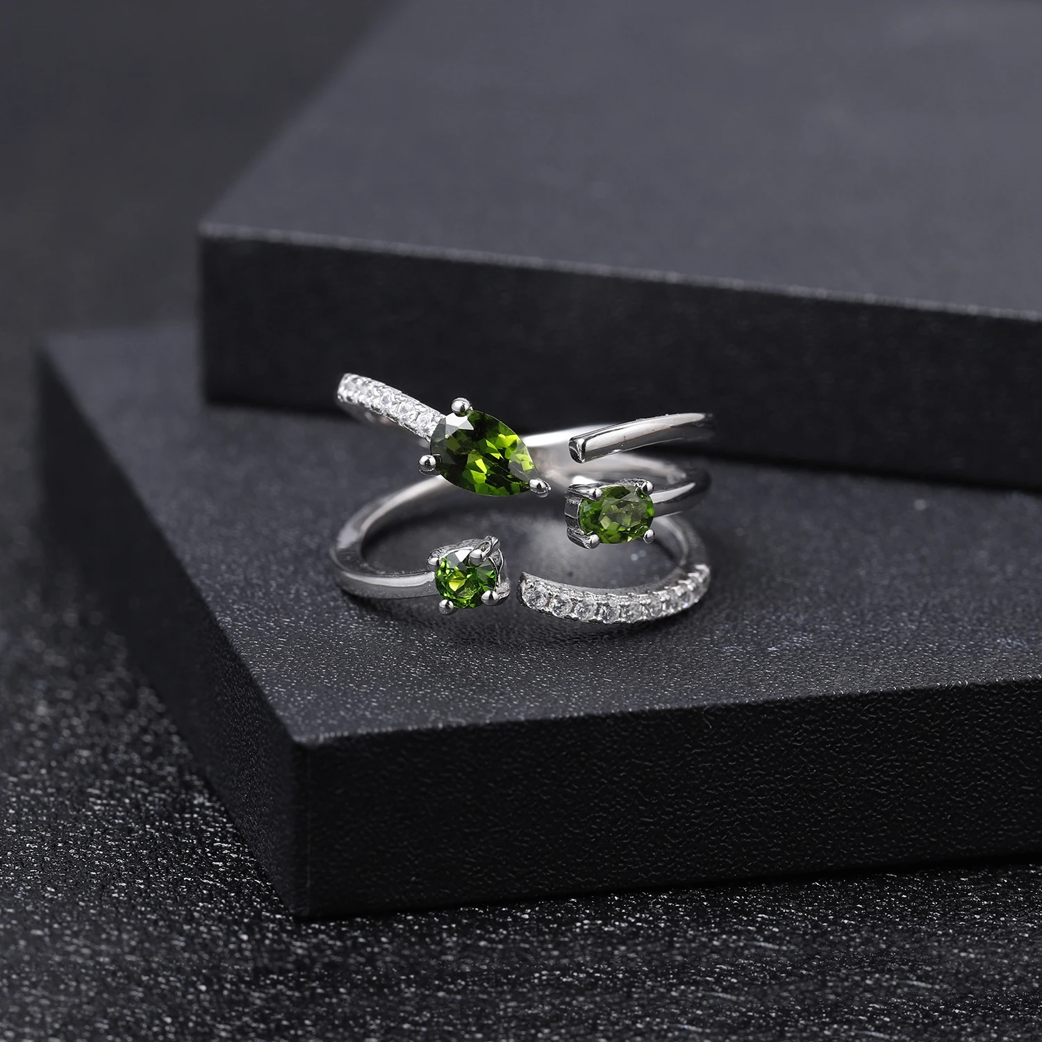 GEM'S BALLET 0.87Ct натуральный хром диопсид драгоценный камень кольцо 925 пробы Серебряное регулируемое Открытое кольцо для женщин хорошее ювелирное изделие