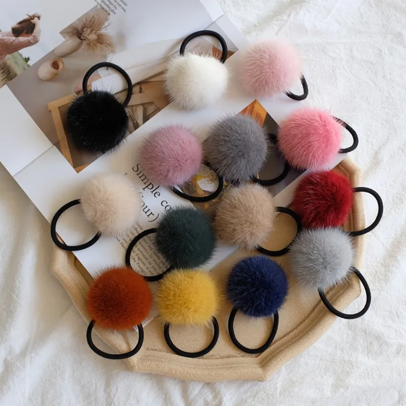 ZDFURS * Зимняя распродажа завязка для волос с помпоном из натурального меха норки