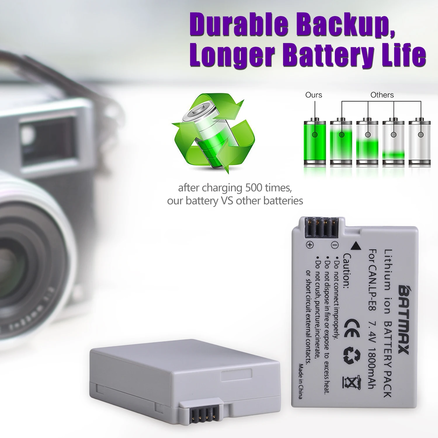 Camera Battery Rechargeable Battery Batmax LP-E8 LPE8 1800mAh For Canon 550D 600D 650D 700D X4 X5 X6i X7i T2i T3i T4i T5i DSLR