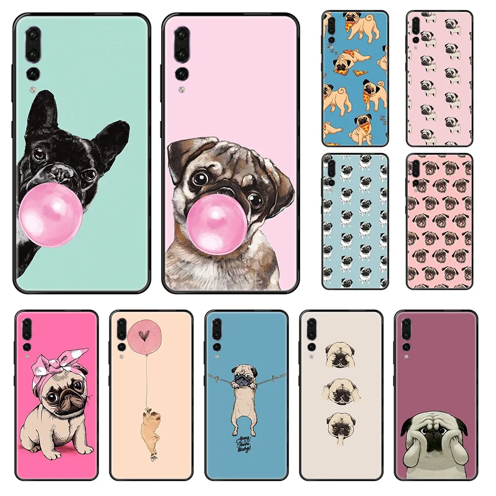 Милый чехол для телефона с рисунком мопса бульдога hoesjes prime черный Huawei P 8 10 20 30 Smart