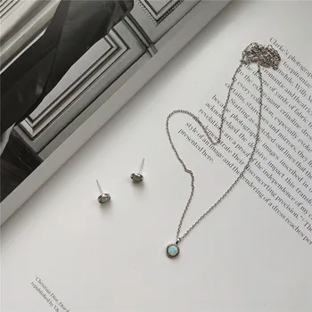 

POFUNUO Real 925 Sterling Silver Women Exquisite Opals Charm Necklace Female Luxury Moonstone Simple Sexy Chokers Necklace Suits