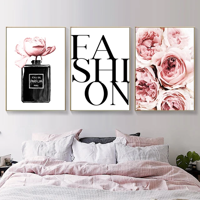 Fashion Wall Art Canvas Pictures Perfume Bottle Art Print Posters Flowers  Peony Vogue Wall Painting For Girls' Room Decor - AliExpress