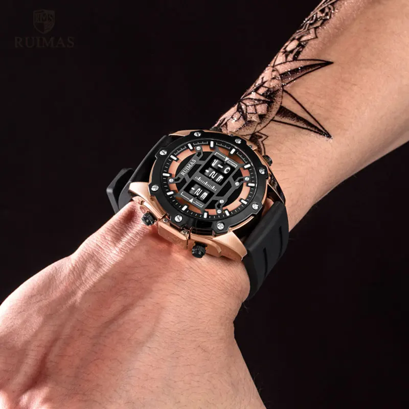 Koop RUIMAS Luxe Roller Digitale Quartz Horloges Mannen Waterdichte Horloge Top Brand Militaire Sport Horloge Man Relogios Masculino 553