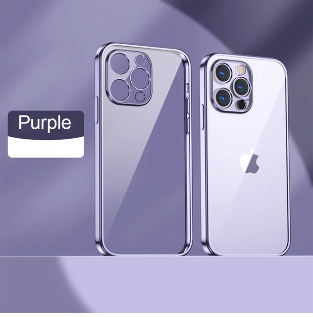 Luxury Plating Transparent Soft Silicone Case for iPhone 13 11 12 Pro Max Mini XR X XS SE 2020 8 7 Plus Shockproof Clear Cover Purple