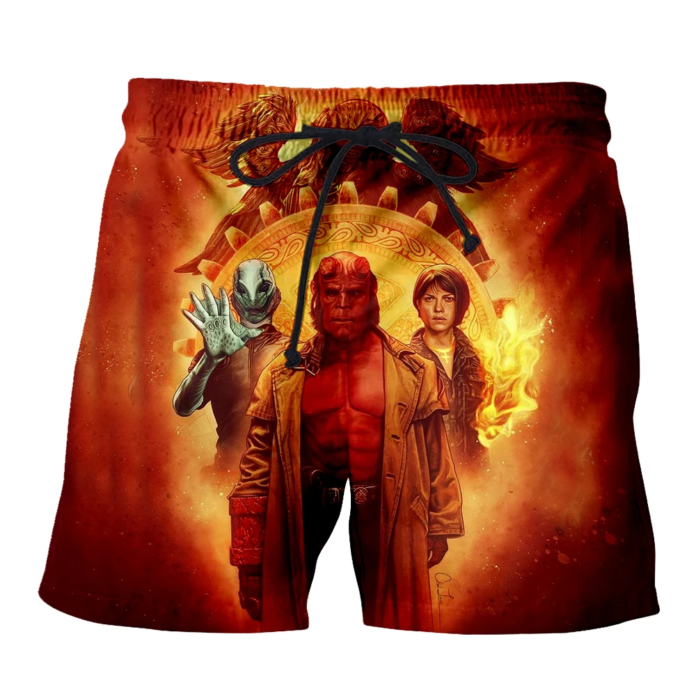 

New Fashion Men Casual Shorts Quick-Drying Skull/Gun/cigarett Board Beach Summer short Pants hellboy 3d printed shorts elastic-5