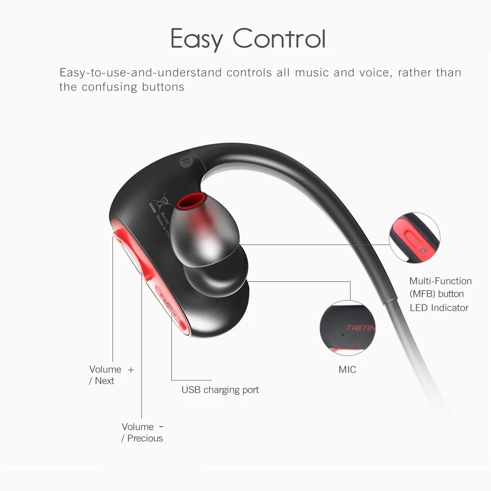 Tritina Bluetooth спортивные наушники с удобной и безопасной фиксацией водонепроницаемые IPX7 HD стерео наушники с микрофоном до 9 часов