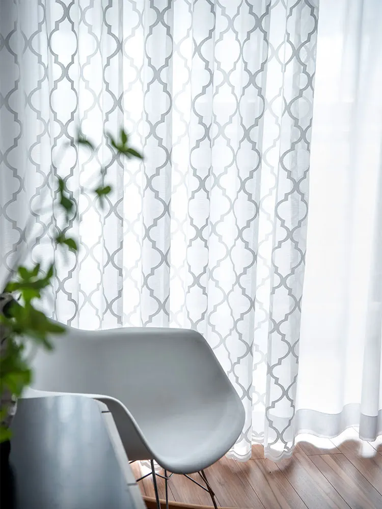 White Embroidered Tulle Curtains For Living Room Modern Diamond Gauze Sheer Voile Curtain For Bedroom Window Treatment Drapes - Image 4