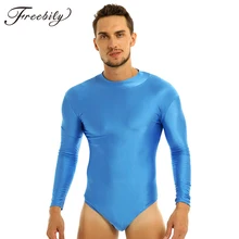Mens One-piece Swimsuit Long Sleeve Stand Collar Stretch Solid Cosplay Costume Leotard Bodysuit Jumpsuit