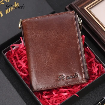 

Vintage Men's Mini Wallet Genuine Leather Rfid Money Purse Card Coins Holder Male Clutch Bag Zip Pocket Soft Cowhide Short Walet