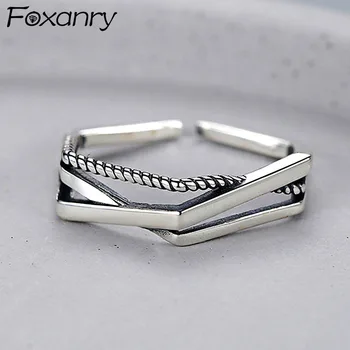 

Foxanry 925 Sterling Silver Punk-Style Rings for Women Vintage Handmade Wrap Around Weave Bohemian Birthday Party Jewelry Gifts