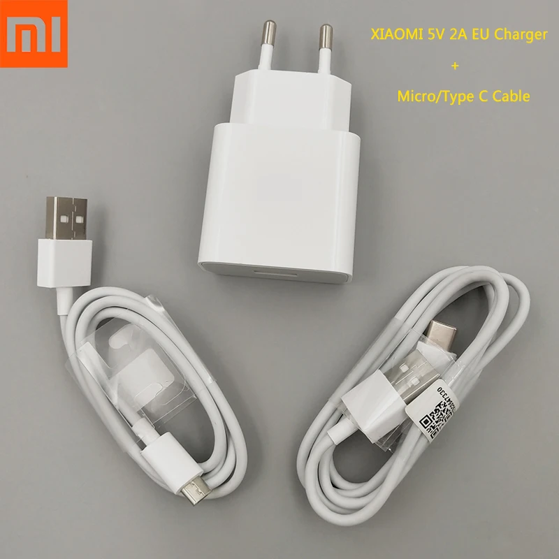 

Original Xiaomi 5V/2A EU Charger Adapter USB 10W Charger Micro USB & Type C Cable For Redmi Note 4 5 Plus 6 Pro 4X 5A S2 Mi 5 6