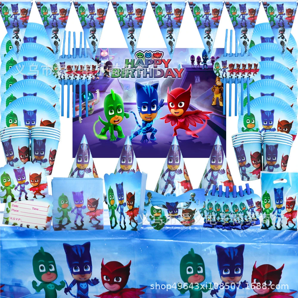 referencia gene canal Pj Masks Decoraciones de fiesta de feliz cumpleaños, figuras de Anime de  dibujos animados, vajilla desechable Catboy, plato, taza, manteles, soporte  para pastel|Decoraciones DIY de fiestas| - AliExpress