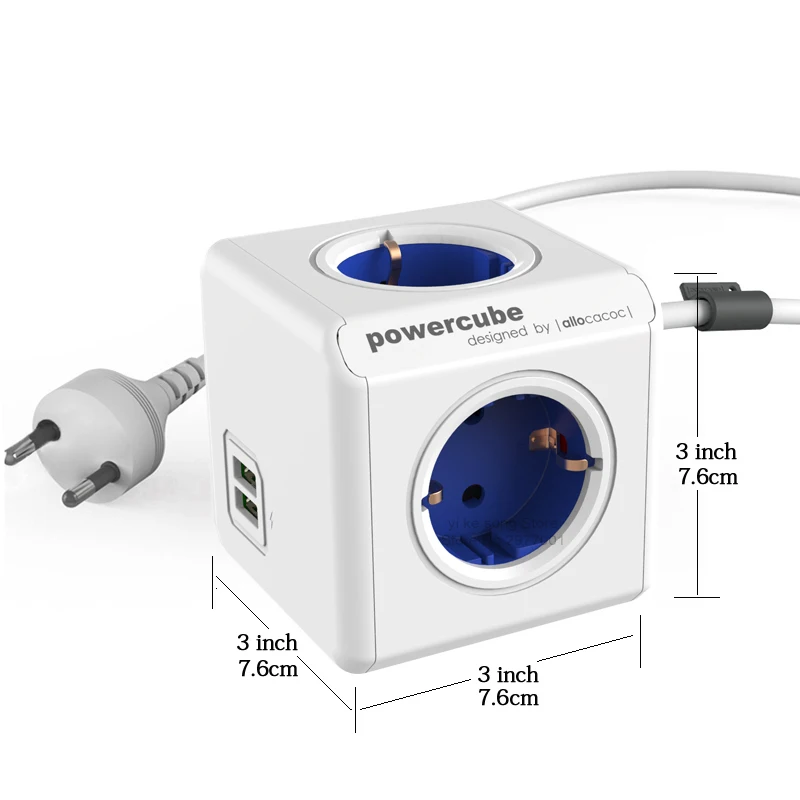 Allocacoc Powercube EU Power Strip Smart Plug Socket 5V 2.1A USB Travel Adapter 1.5m 3m Electric Extender Outlet Tee Home Office