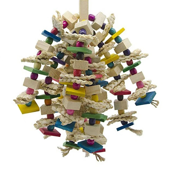Parrot Pet Bird Wood Blocks Beads Bells Swing Chewing Toy Cage Hanging Decor Kids Building Block Toys Gift 2