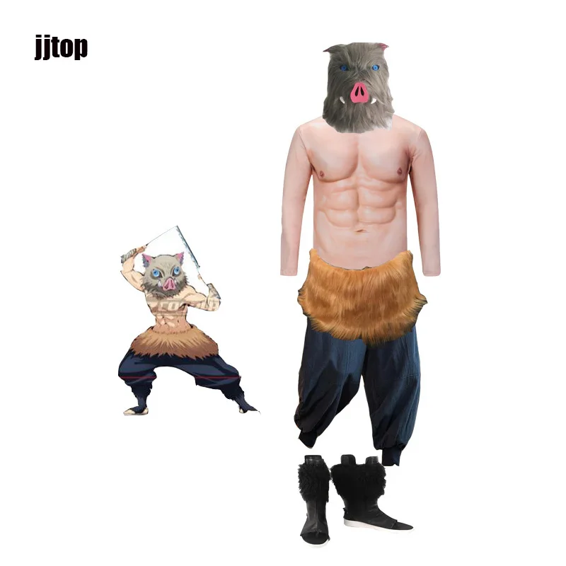 

Anime Demon Slayer Kamado Nezuko Cosplay Costumes Hashibira Inosuke Halloween Costumes shirt pig mask clothes pants shoes