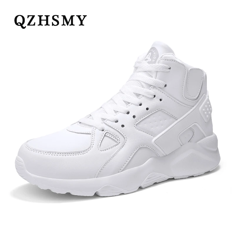 2020 Brand Mens Vulcanized Shoes White Black Sneakers Leather High Top Men Running Shoes Buckle Casual Boots MaleFree Shipping