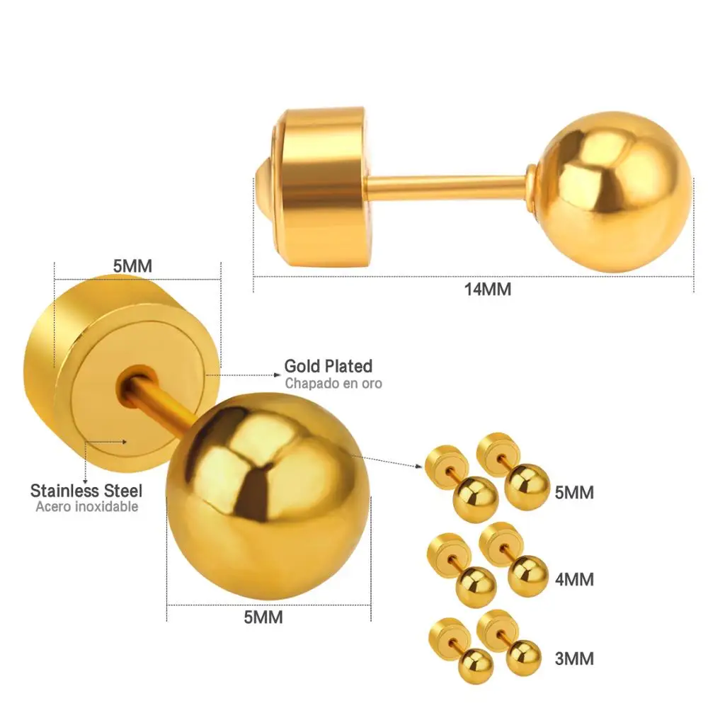 LUXUSTEEL мужские серьги размер 3 мм 4 5 круглый шар титановая сталь гвоздики Collier Party